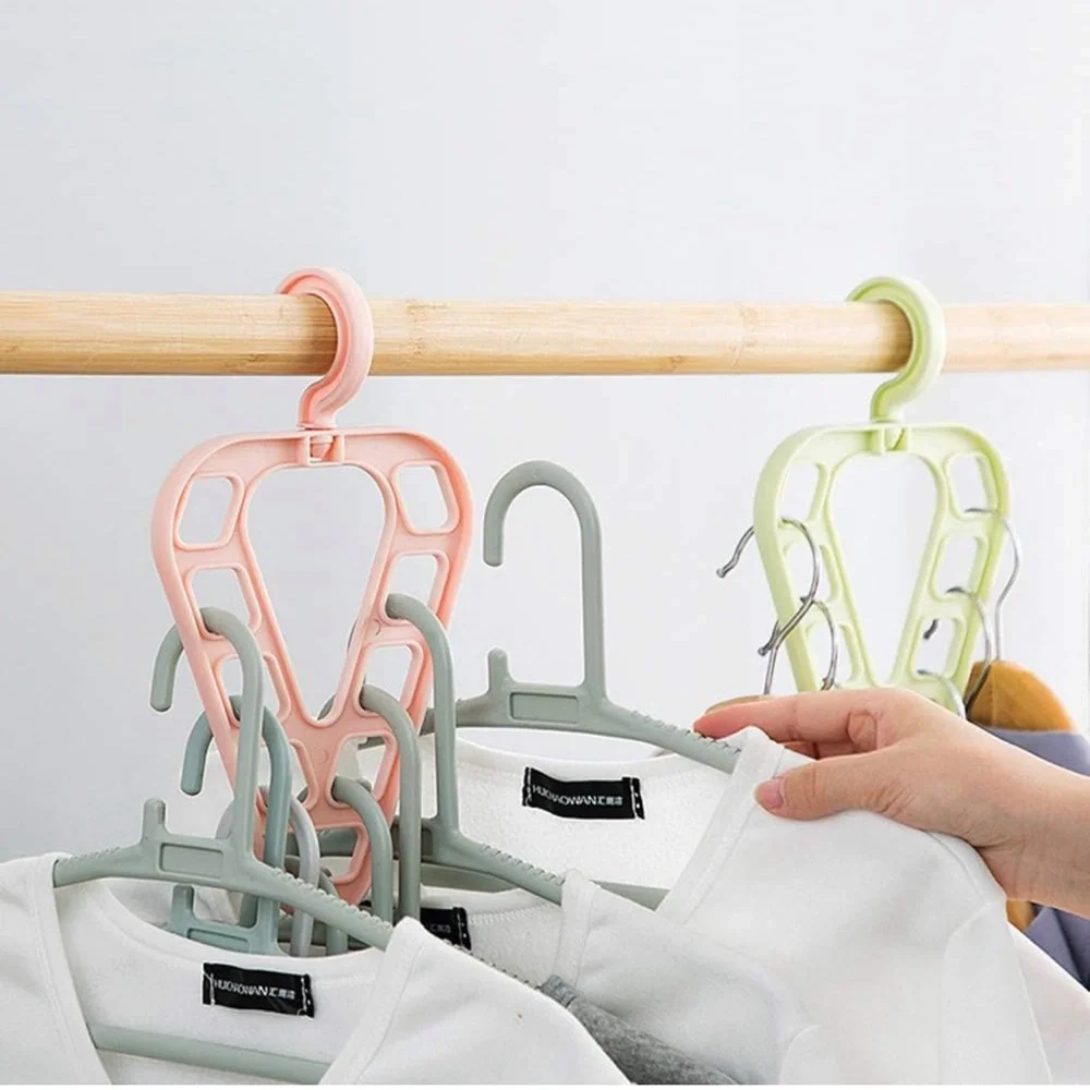New Baby Pink Multi-Function Rotatable Non-Slip Triangle 9 Holes Clothes Hanger